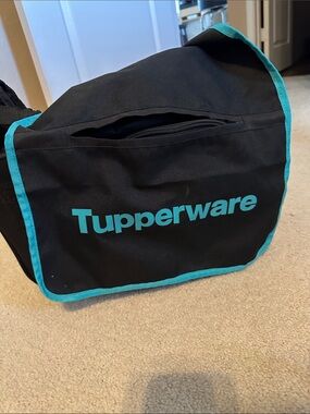 Tupperware Black Cooler Tote with Teal Trim